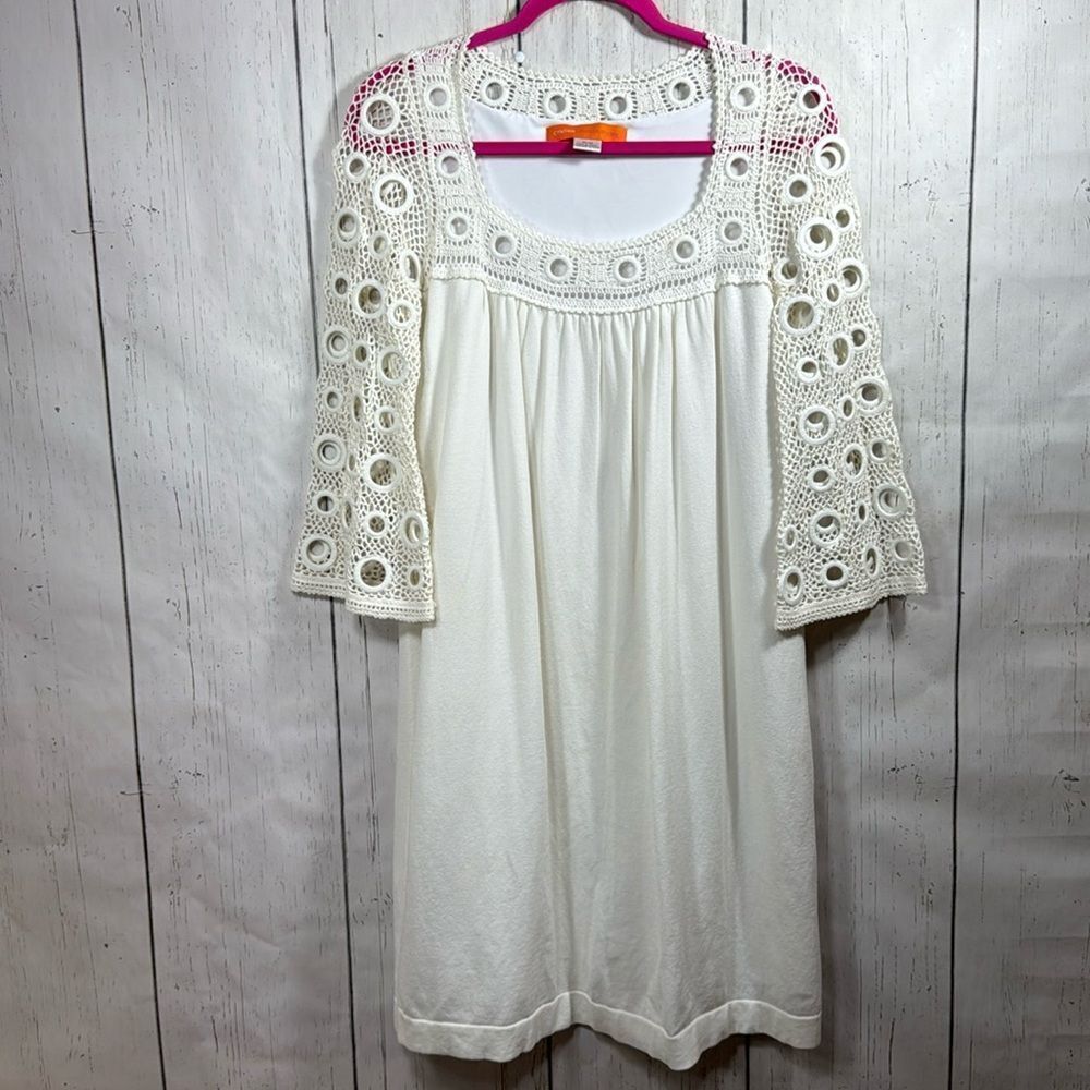 Cynthia Cynthia Steffe Ivory Crochet Sleeve Mini Dress Eyelet Boho Resort